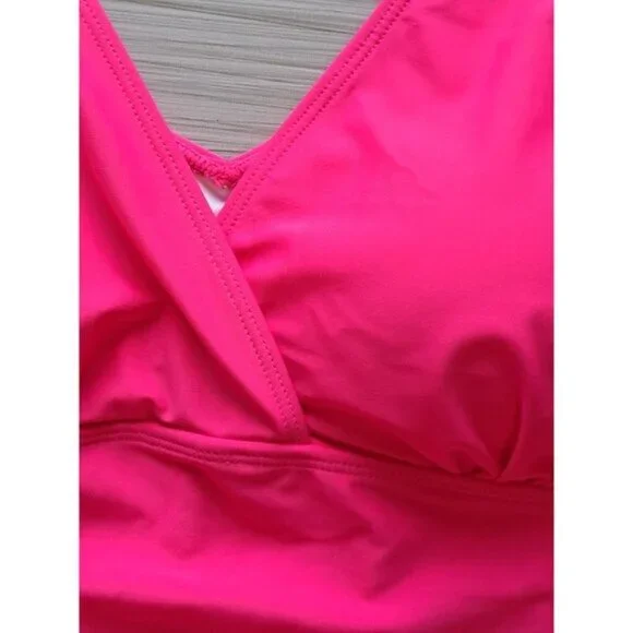 Aqua Eve Womens Plus Size 18W Hot Pink One-Piece Swimsuit Ruched V-Neck NEW Tags - Picture 3 of 12